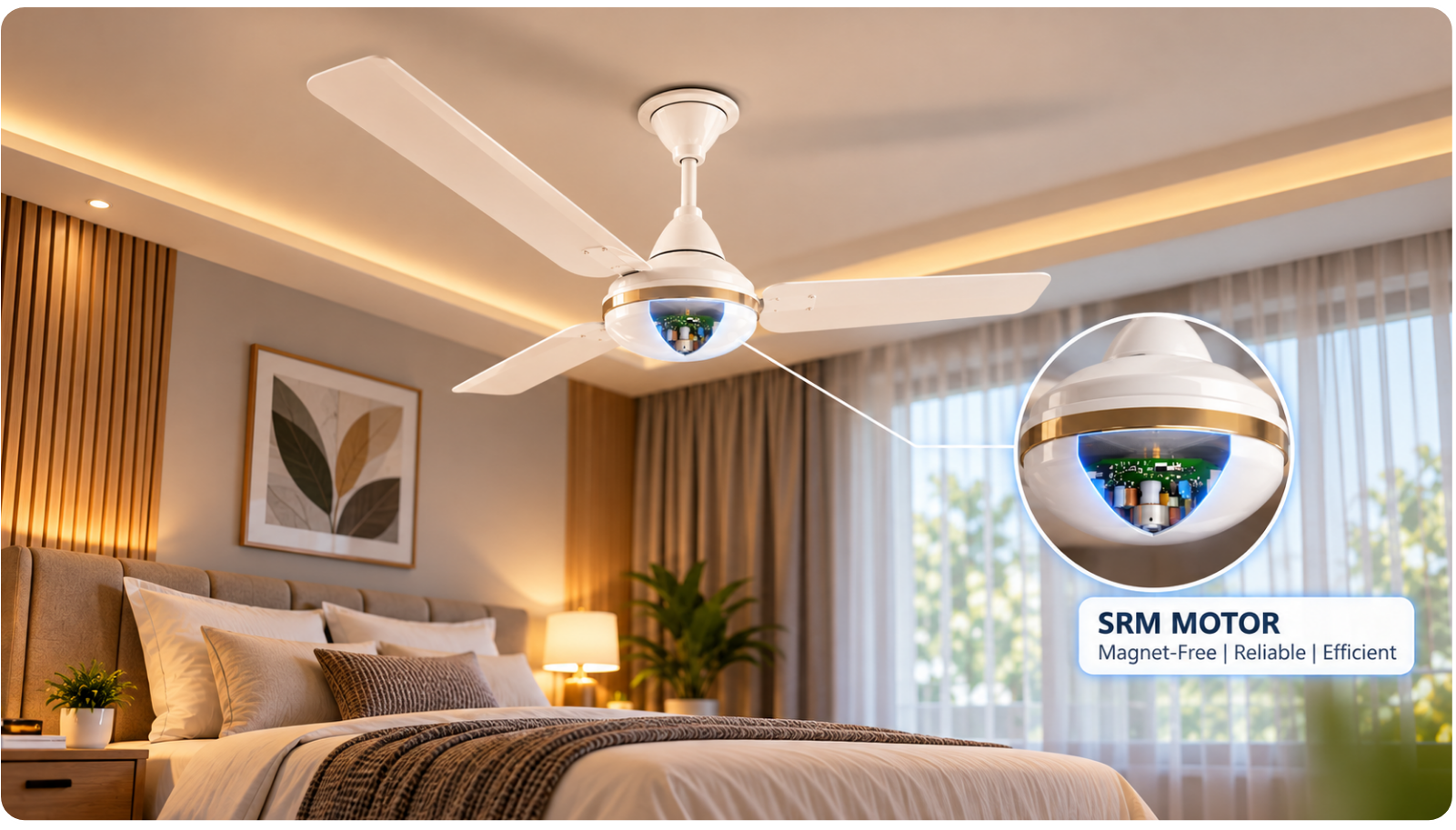 AproposDrive SRM ceiling fan in a residential space