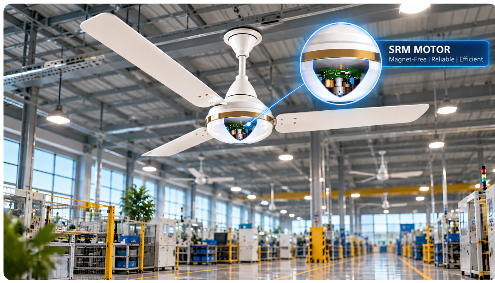 AproposDrive SRM ceiling fan in an industrial space